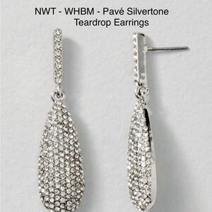 🎁 NWT - WHBM - Pavé Silvertone Teardrop Earrings / Christmas / Holiday Party